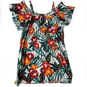 ROUGE Collection‎ Dress Women 3X Multicolor Floral Cold Shoulder Tropical Mini